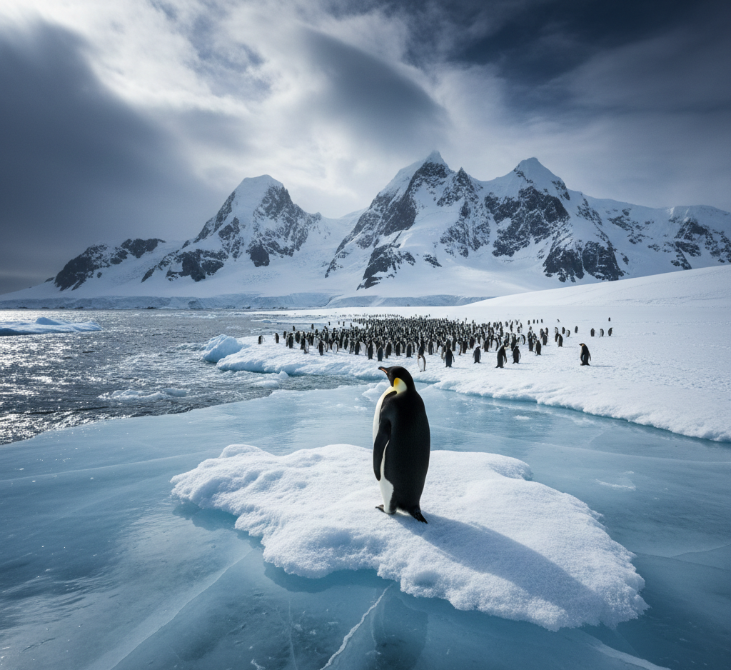 Buz kütlesi üzerinde tek başına duran nihilist canlı